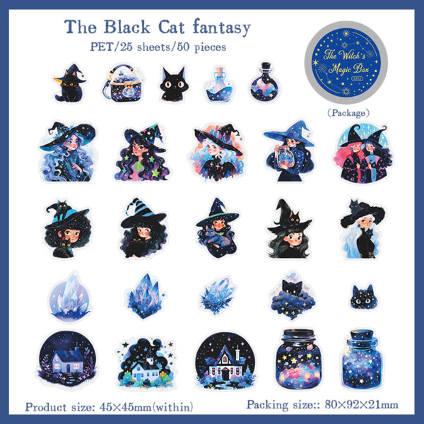 Stickers in box Witch's Magic Box Series Magic Witch Theme Stickers 50 pieces