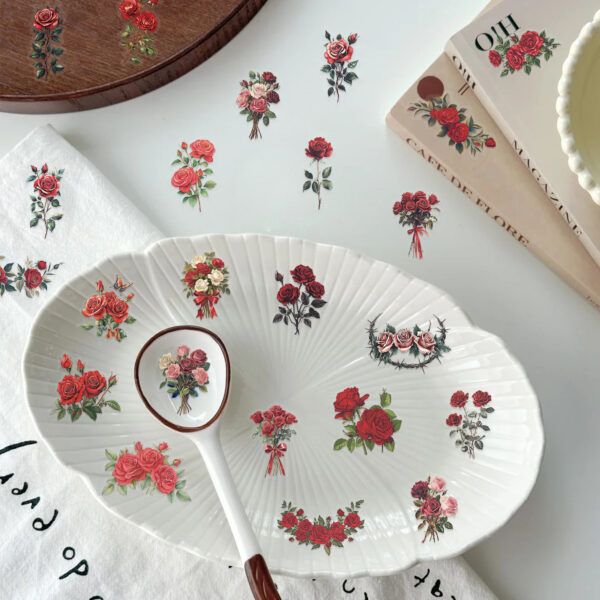 Vintage Red Rose Theme Stickers 50pcs