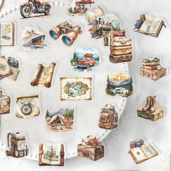 Vintage Travel Theme Stickers 50pcs