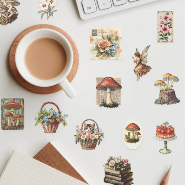 Vintage Mushroom Theme Stickers 50pcs