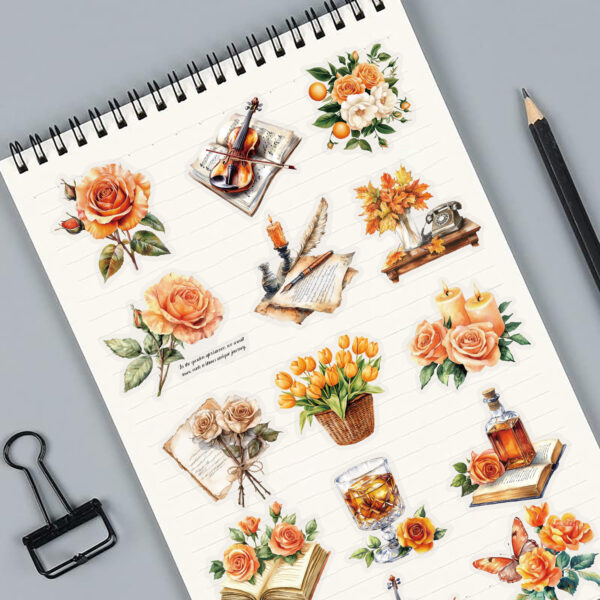 Orange Flower Theme Stickers 50pcs