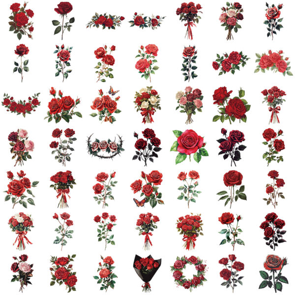 Vintage Red Rose Theme Stickers 50pcs