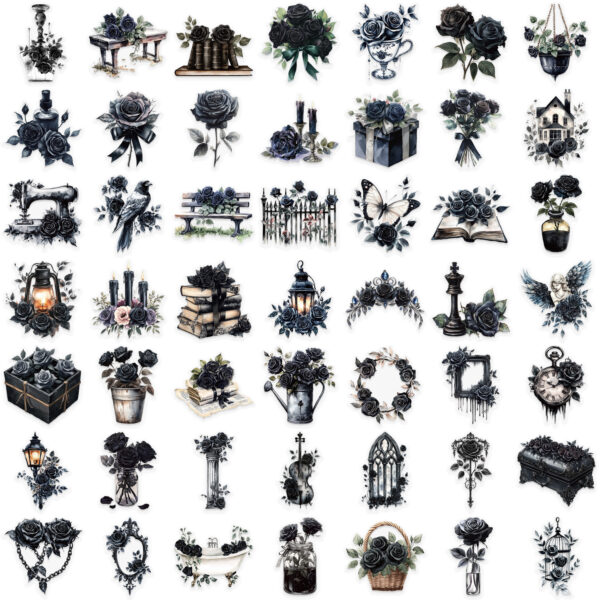 Vintage Dark Rose Theme Stickers 50pcs