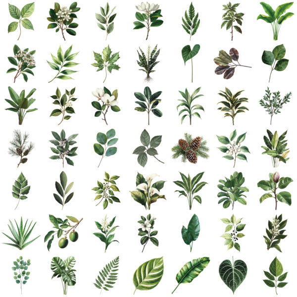 Vintage Green Leaves Theme Stickers 50pcs