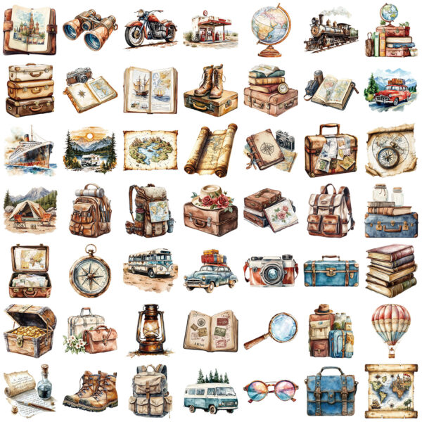 Vintage Travel Theme Stickers 50pcs