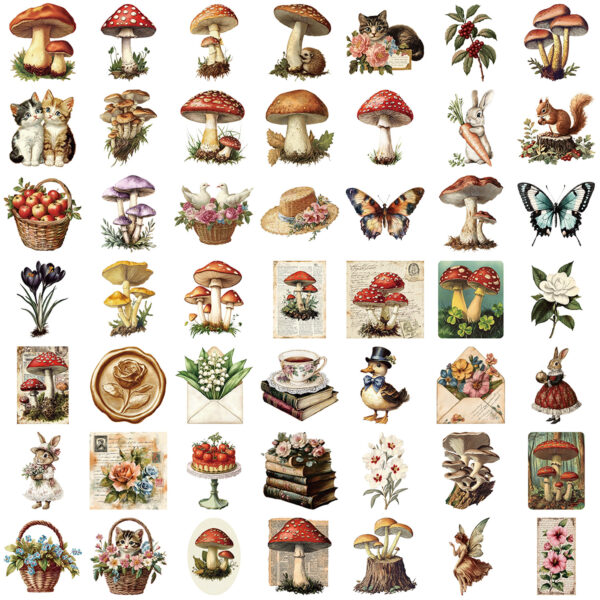 Vintage Mushroom Theme Stickers 50pcs