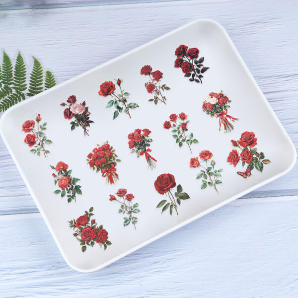 Vintage Red Rose Theme Stickers 50pcs