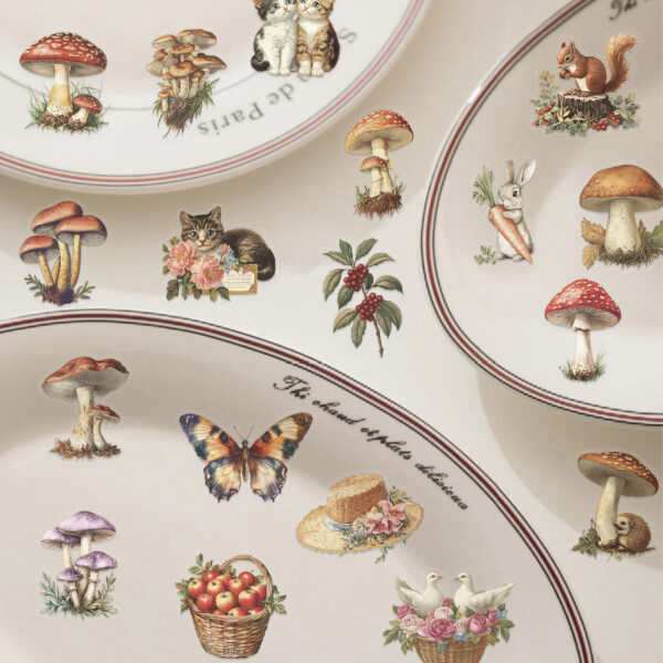 Vintage Mushroom Theme Stickers 50pcs