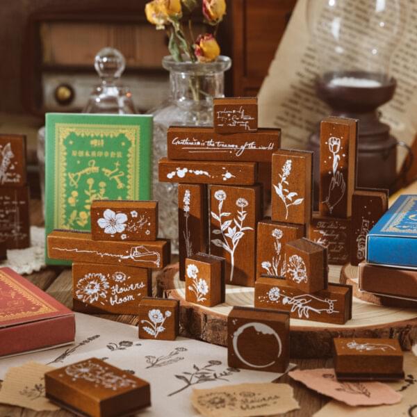 Stamp Wooden Seal Set Collector's Notes Series Vintage Pattern