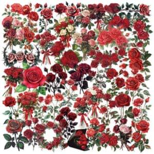 Vintage Red Rose Theme Stickers 50pcs