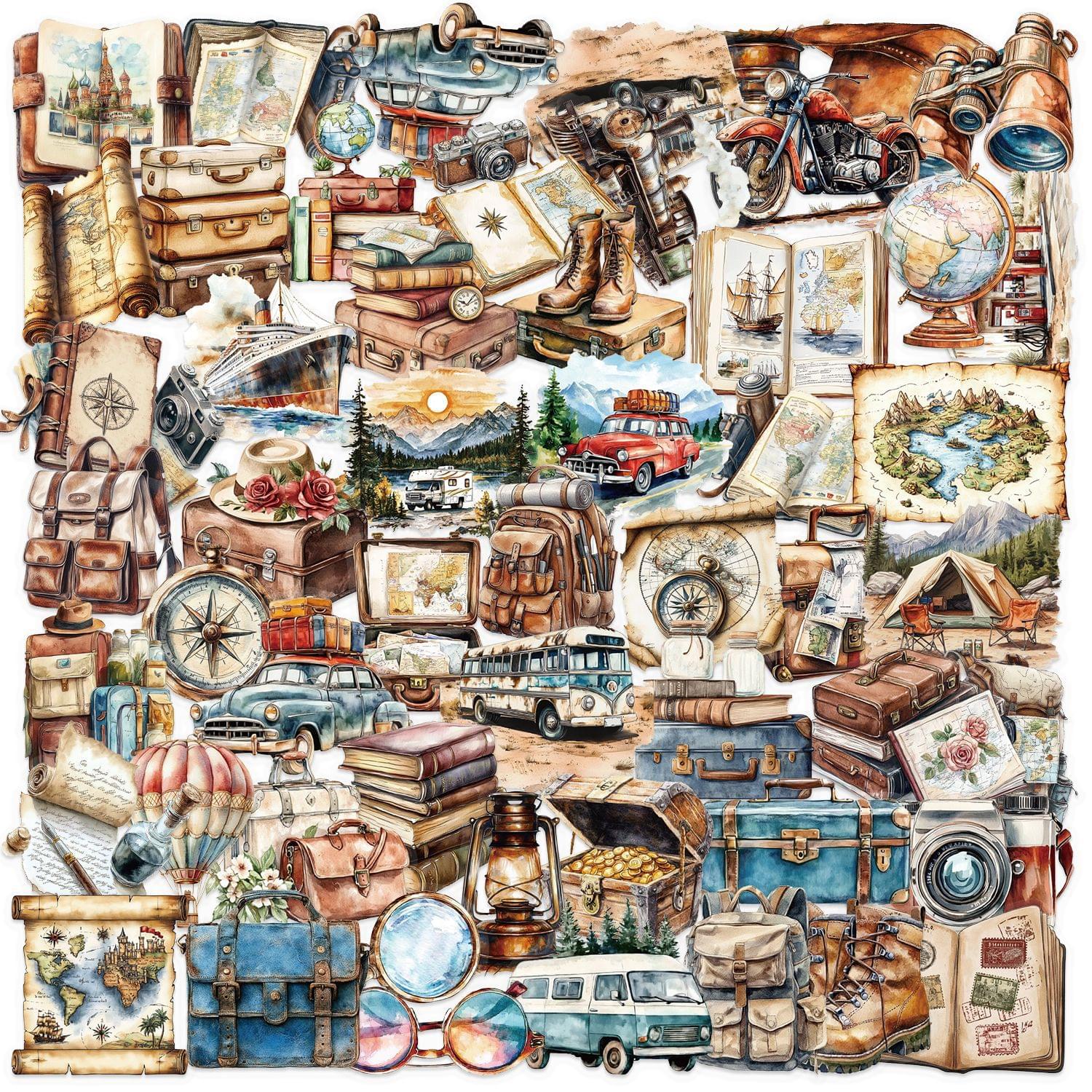Vintage Travel Theme Stickers 50pcs