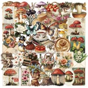 Vintage Mushroom Theme Stickers 50pcs