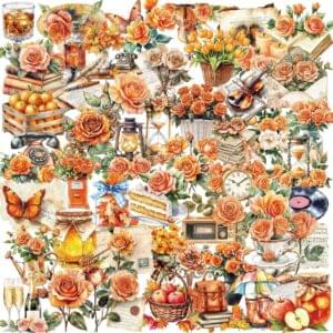 Orange Flower Theme Stickers 50pcs