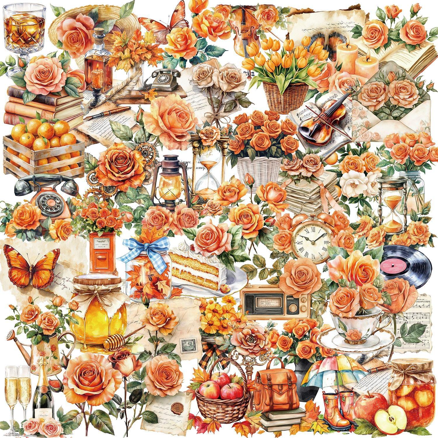 Orange Flower Theme Stickers 50pcs